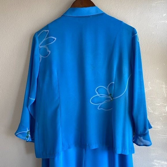 Ingenuity Women's Blue Chiffon Button Down Floral Dress & Jacket Set Size 10 - Picture 4 of 12